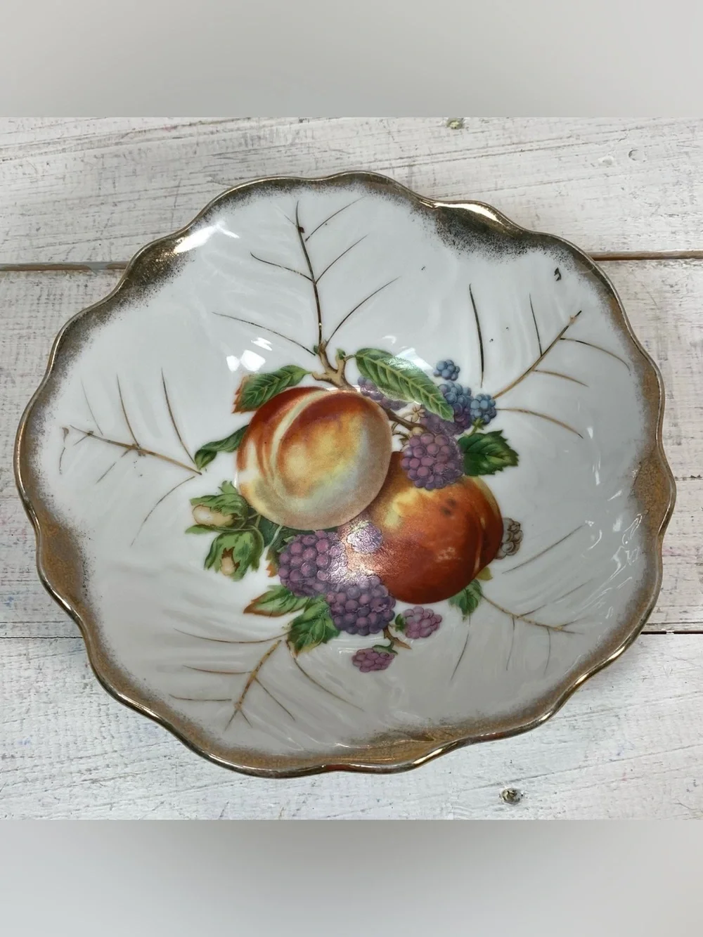 Vintage Porcelain Gold Edge Fruit Design Bowls